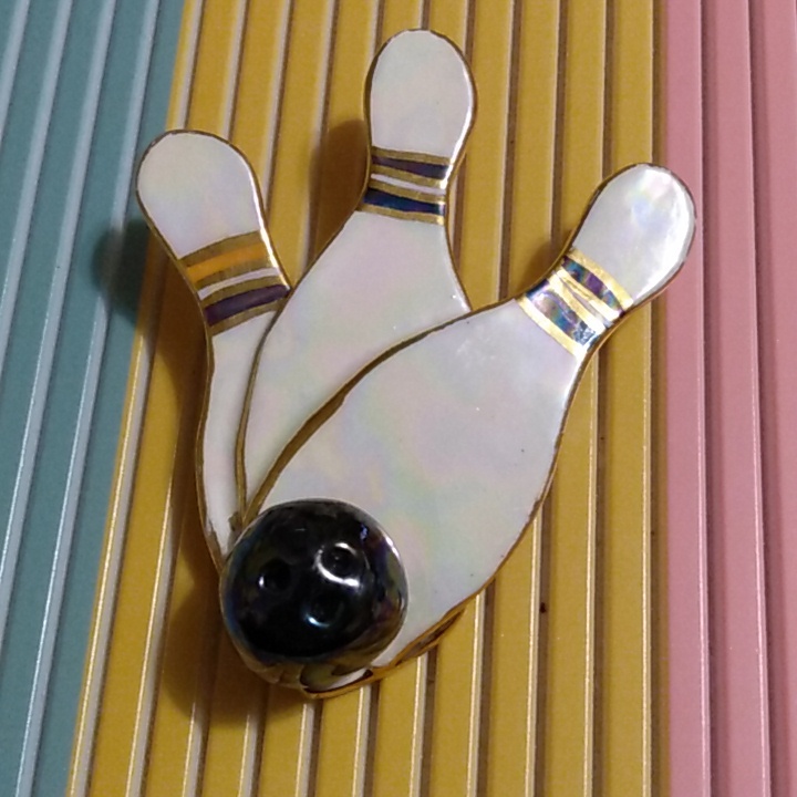 Large Vintage Bowling Ball Pins Brooch Pin